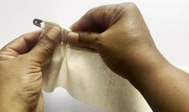 A Quick DIY Bodkin: Continue to inch the safety pin through